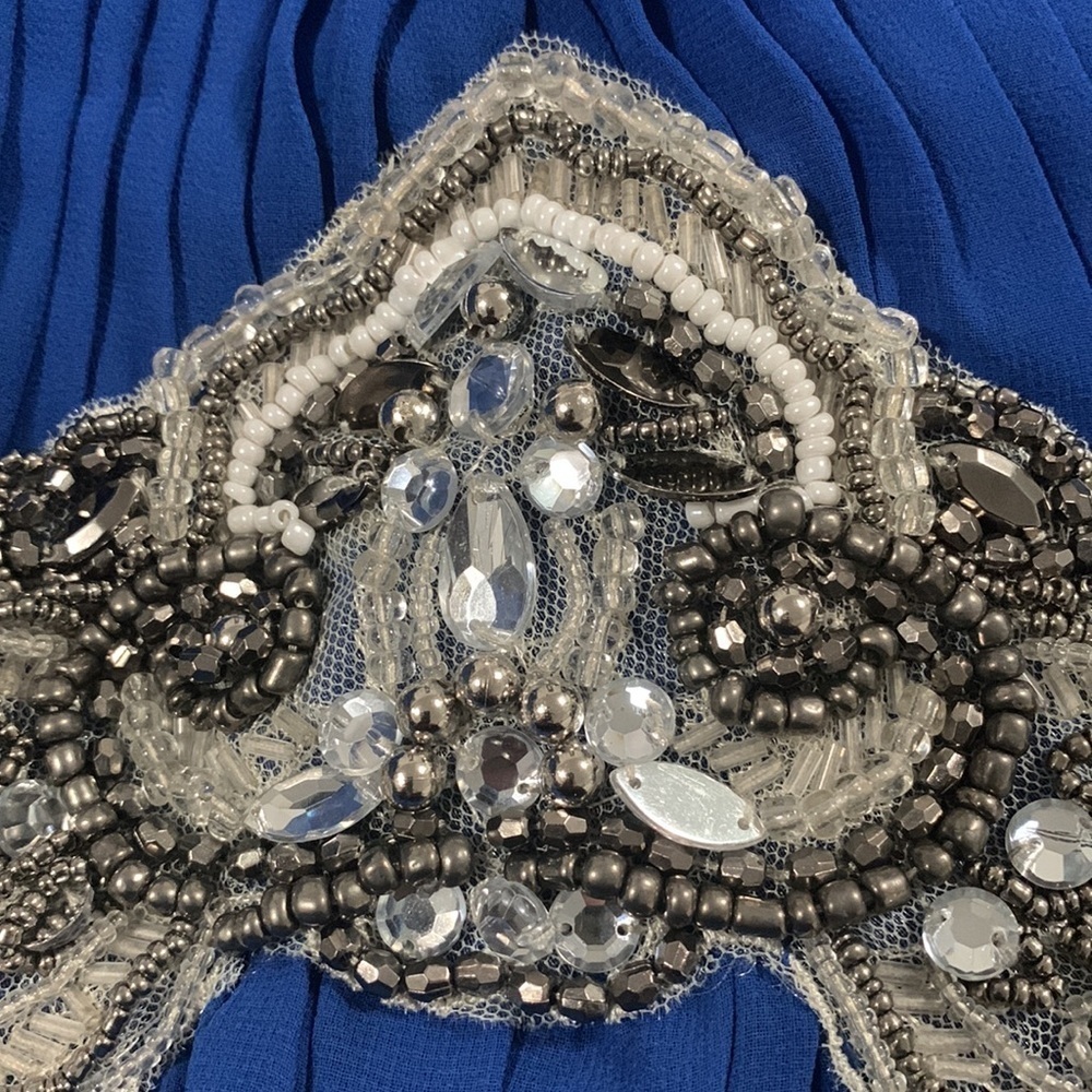 Little Mistress London Blue Halter Gown Beaded Bodice (amazing!) US Size 6 - Picture 6 of 6